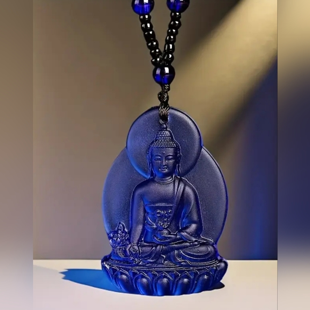 Spiritual Tribal Style Buddha Blue Glass Necklace Pendant